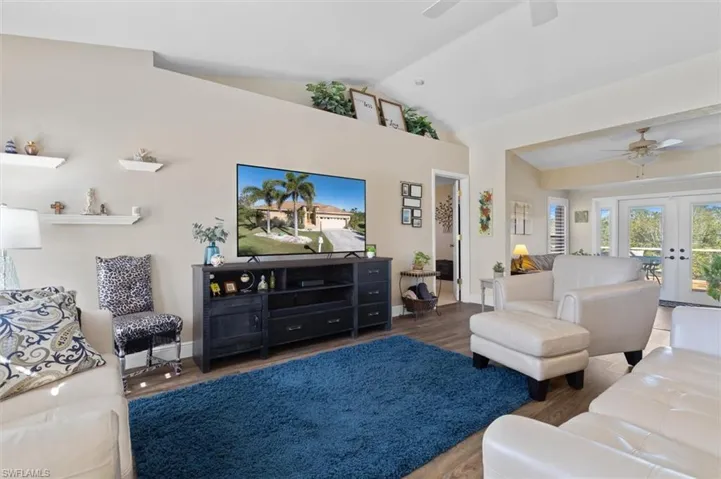 Living room  vaulted ceiling, and french doors