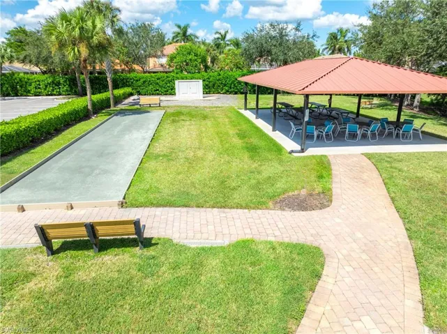 Gather area with a bocci court