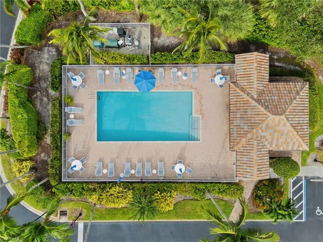 Drone / aerial view of a pool