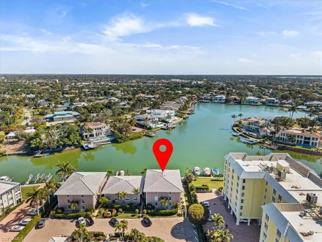 Aerial view of a nearby body of water