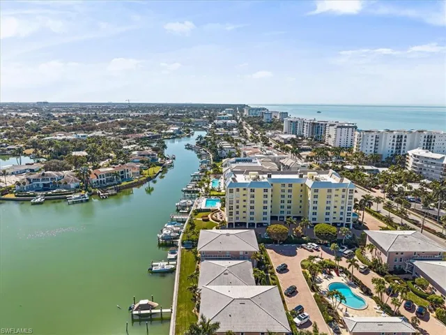 Aerial view of a nearby body of water
