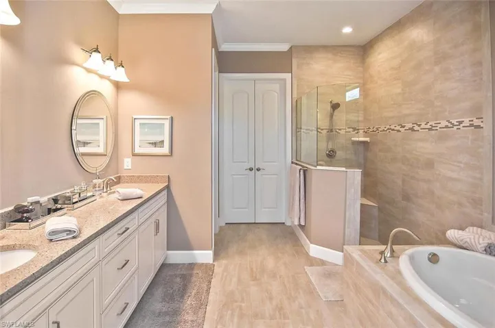 Luxury at its best.  Large double sink vanity, Garden soaking Tub and walk-in shower
