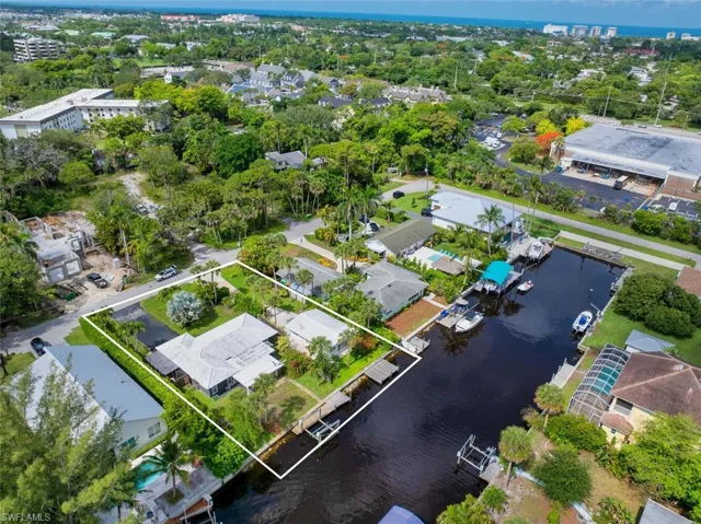Aerial view of a nearby body of water