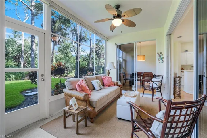 Sunroom with ceiling fan