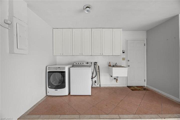 Laundry center with utility sink located in garage