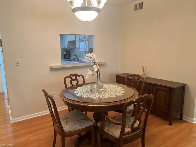 Dining room with light wood-type flooring