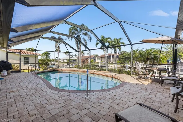 Pool with a patio, a grill, and a lanai