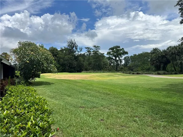 Expansive green space featuring a large lawn area, mature trees, and a visible pathway