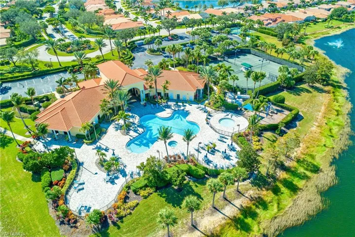 Resort Inspired Amenity Center Overlooking large lake.