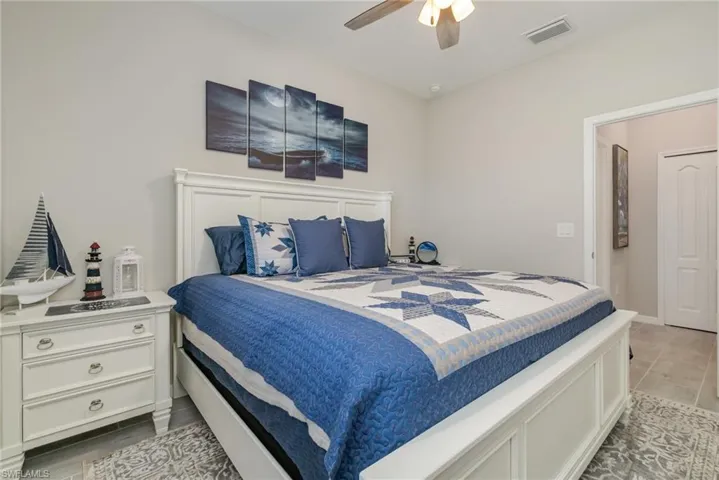 Bedroom with visible vents and a ceiling fan