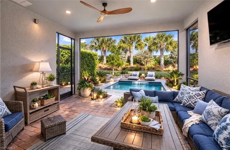 Lanai with "Backyard rendering showing possible pool option"