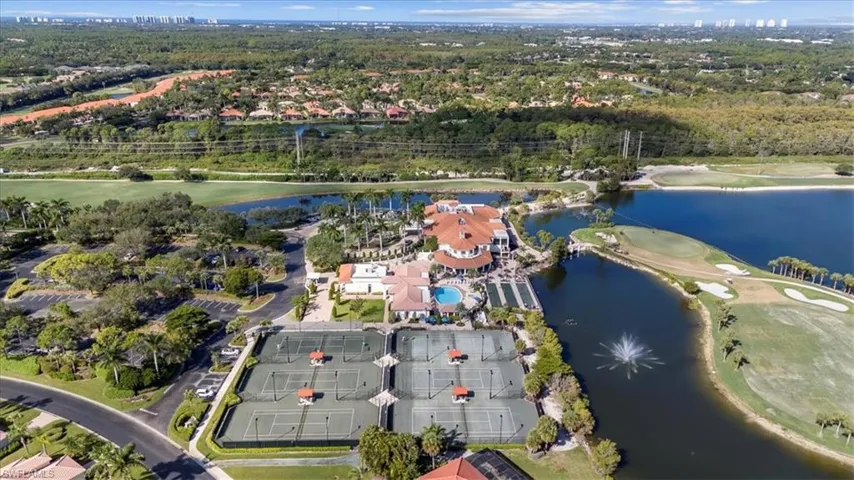 Bird's eye view of a large body of water and a golf course