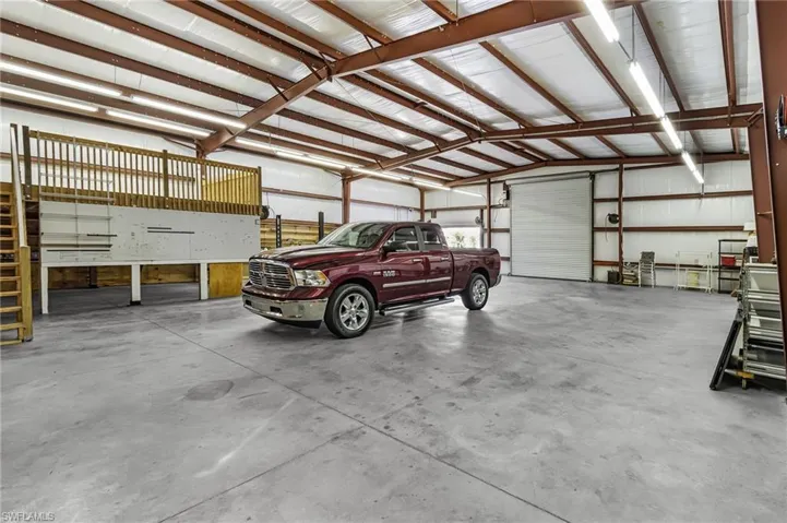 Garage with metal wall