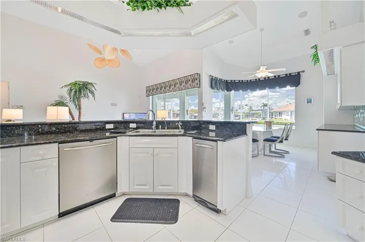 View from kitchen looking into dining area