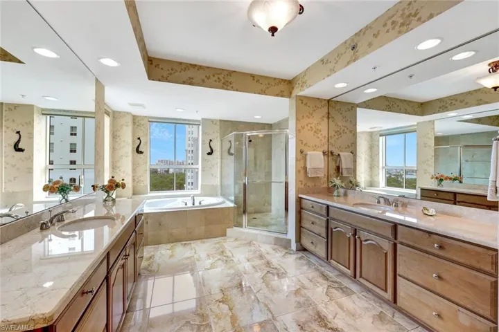 Owner's Marble Spa Bath with Large Walk-in Shower and Soaking Tub