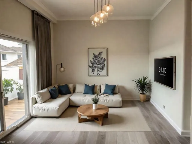 AI generated decor ideas for the great room of this open concept condo.