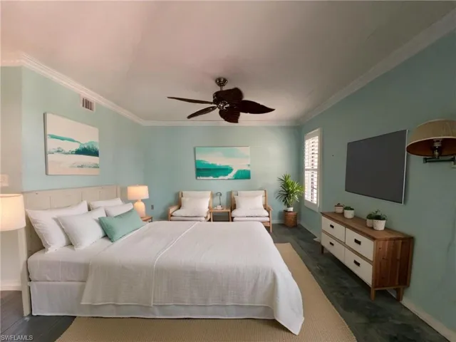 NICE PRIMAMRY BEDROOM, SLIDER TO LANAI, WATER VIIEWS, PLANTATION SHUTTERS