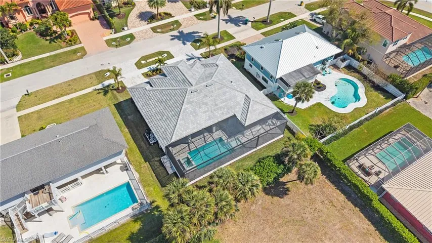 Aerial view of a pool