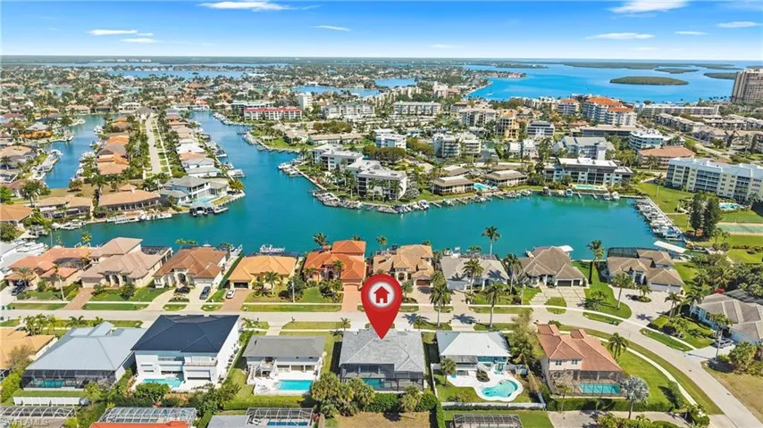 Bird's eye view of a nearby body of water