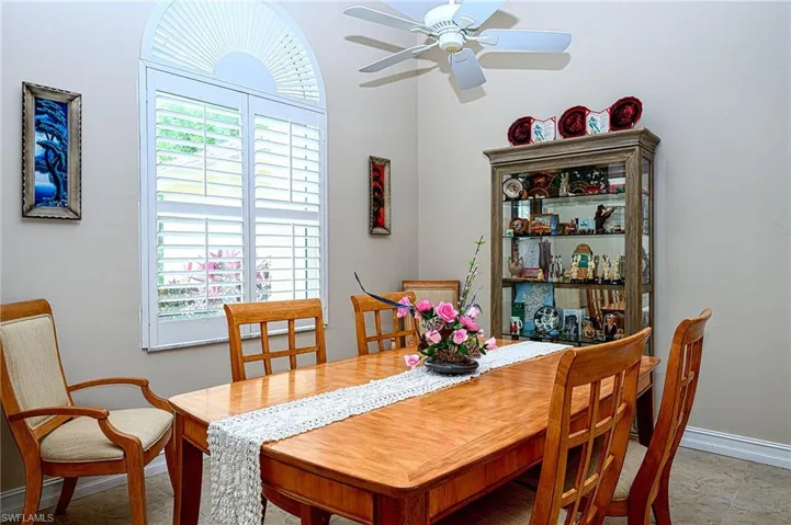 Dining room featuring ceiling fan