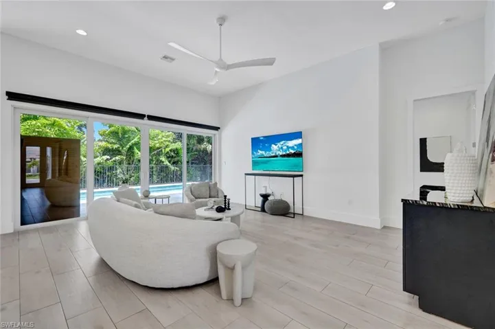 Pool views are observed from living, kitchen, dining and master bedroom!