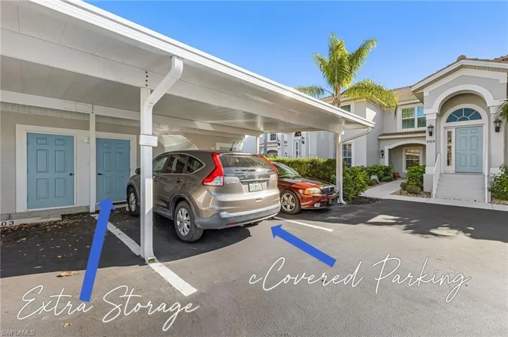 Covered parking and extra storage is just steps away from your front door.