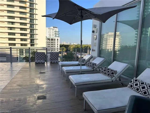 Wooden terrace with a city view