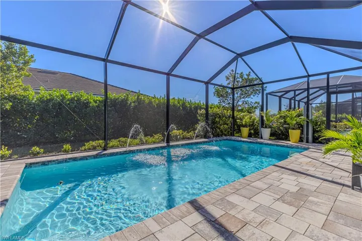 View of pool with water features