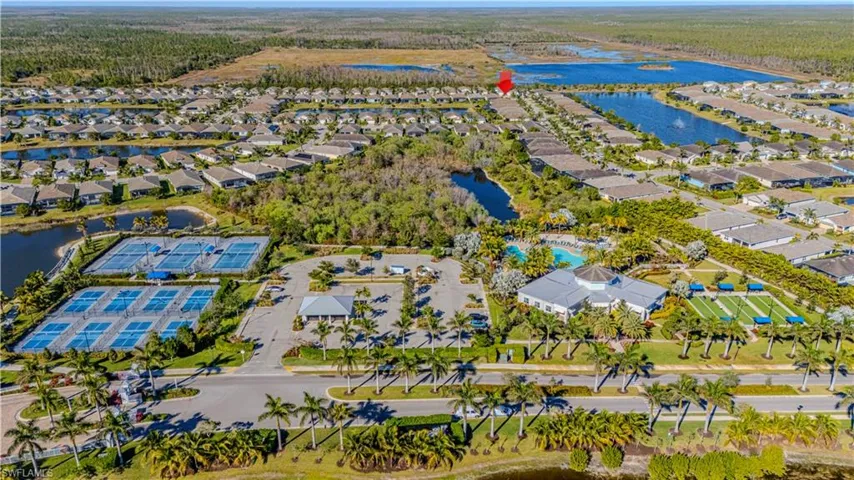 Aerial view of the community amenities within walking distance to the home