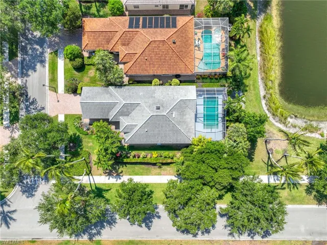 Aerial view of a pool
