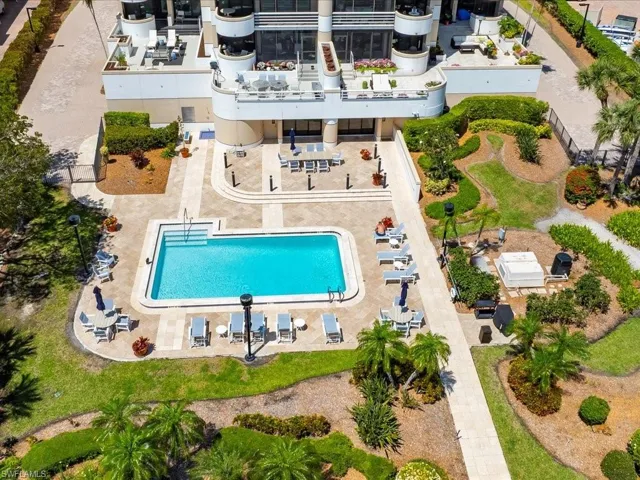 Drone / aerial view of a pool