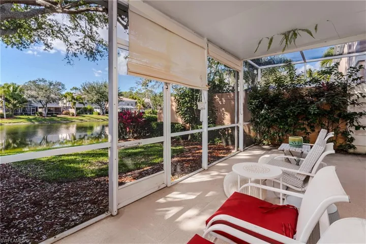 Covered lanai with lake view