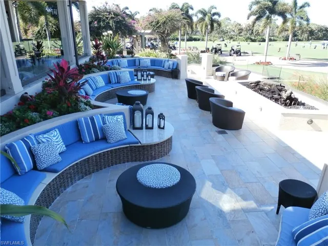 Outdoor lounge overlooking driving range