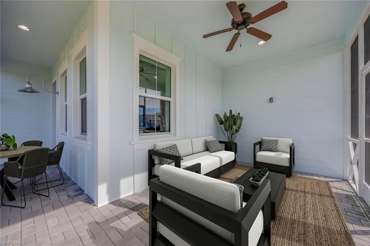 Wraparound patio virtually staged.