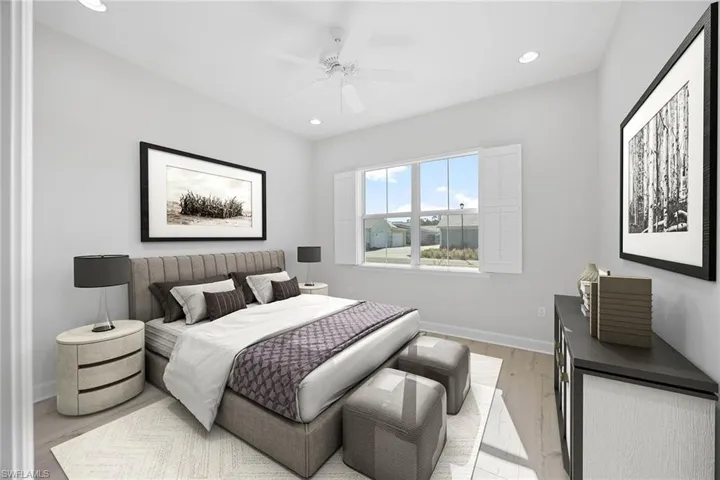 Virtually staged primary bedroom.