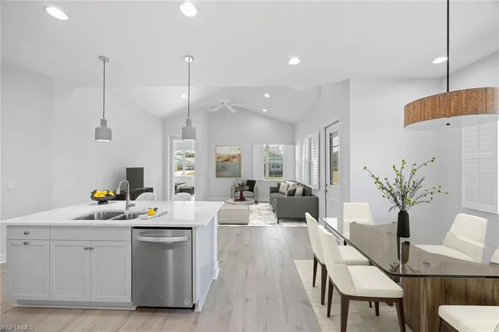 Virtually staged living and dining area.