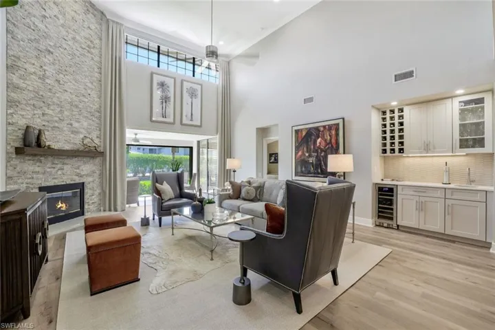 Magnificent New Stone Fireplace w/ Mantle- Deluxe Wet Bar With Wine Storage & Wine Cooler, Great Storage