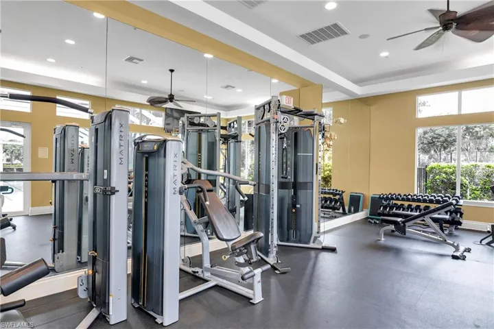 Gym with ceiling fan