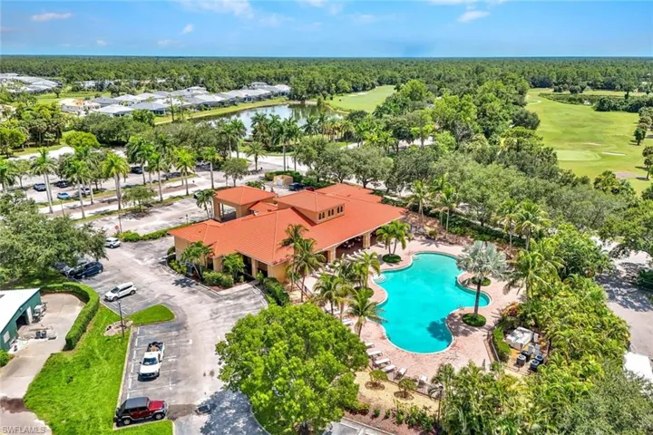 Aerial view of clubhouse and pool area