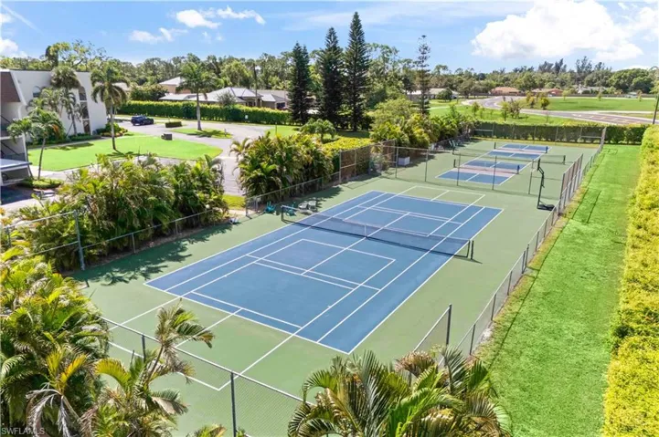 Beautiful aerial perspective of the tennis courts, reflecting the community’s commitment to quality amenities and outdoor enjoyment.