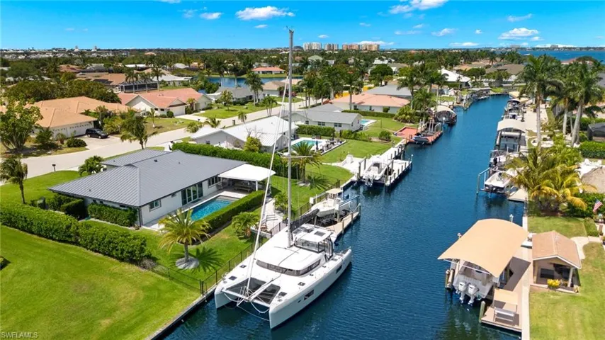 Birds eye view of property with a residential view and a water view