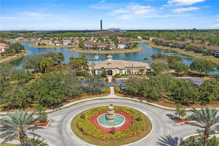 Aerial view of residential area with a large body of water