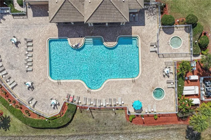 Drone / aerial view of a pool area