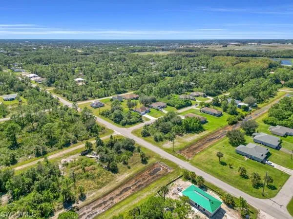 Aerial view of a heavily wooded area