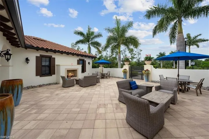 Community Seating Area with Fireplace and Fountain