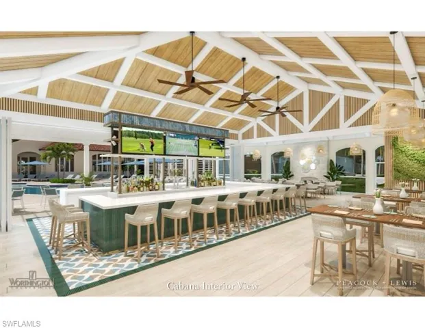 Rendering of the new Cabana with an indoor/outdoor bar and dining area