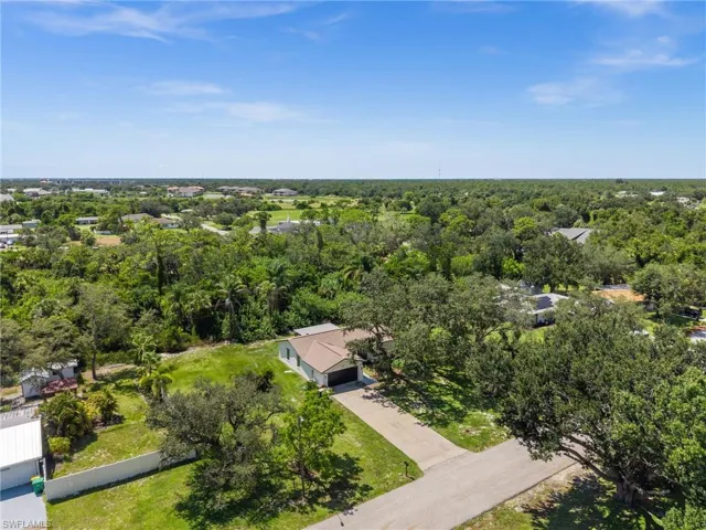 Aerial view of a heavily wooded area
