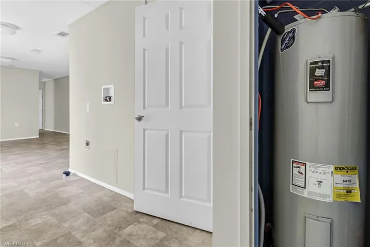 Utility room with electric water heater
