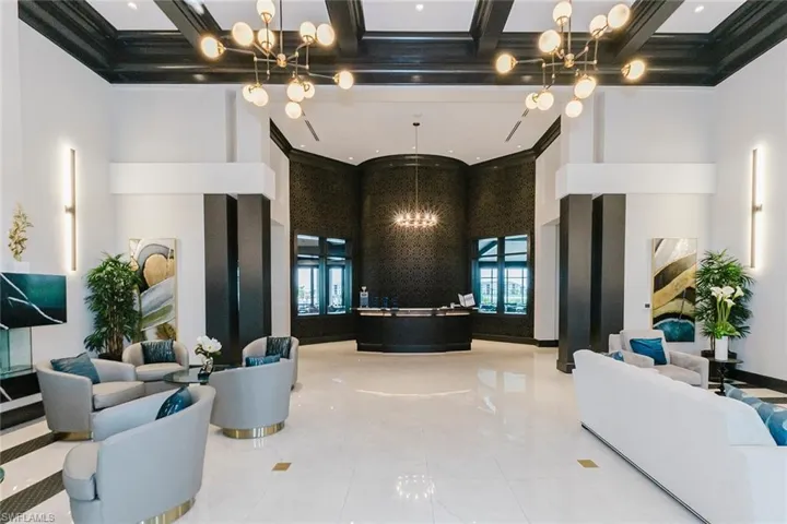 Building lobby featuring coffered ceiling