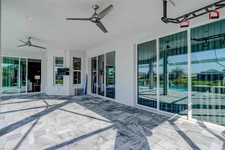 View of patio with ceiling fan